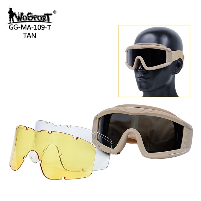 WST Desert Storm Goggles, 3 Lenses set - Tan